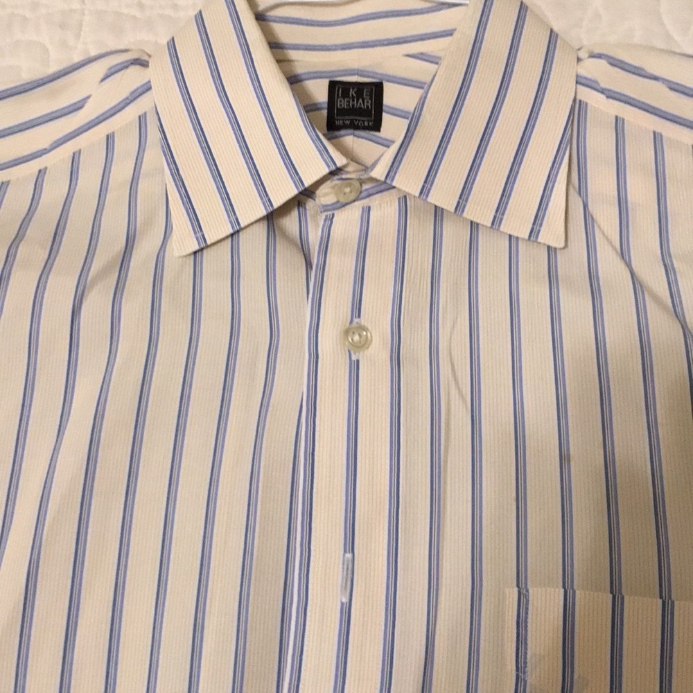 IKE BEHAR Men’s Dress Shirt Yellow & Blue Stripes